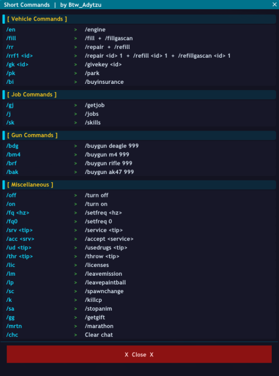 ShortCommands.lua - pentru B-ZONE